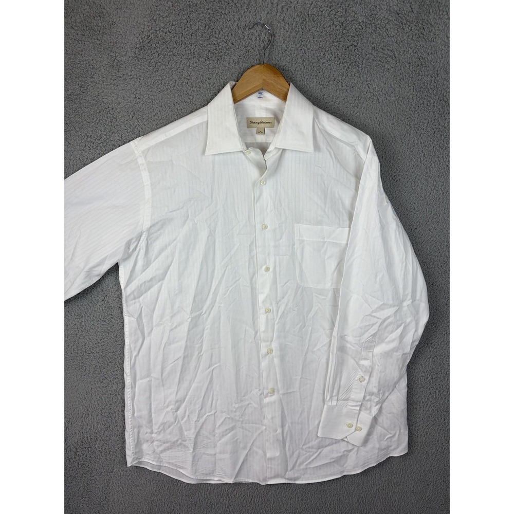 Tommy Bahama Dress Shirt Mens 16 32/33 White Herringbone Cotton Long Sleeve Mens